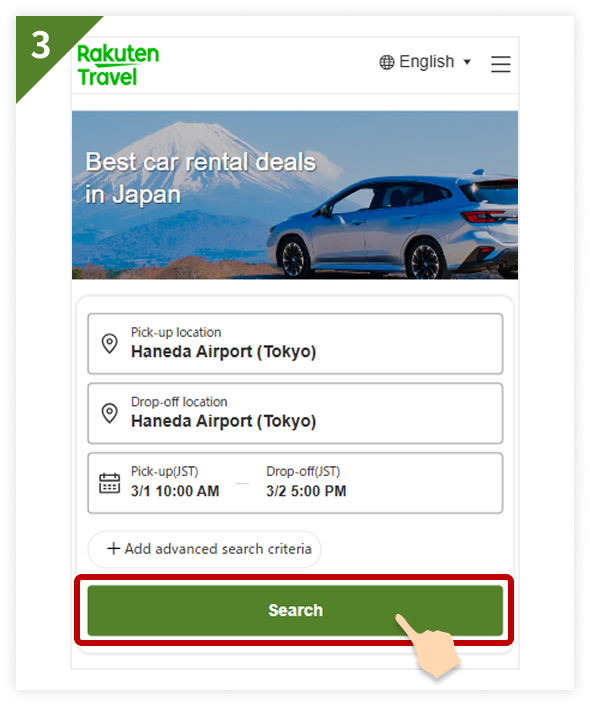 1. Search for a rental car
