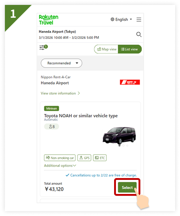 2. Select a rental car