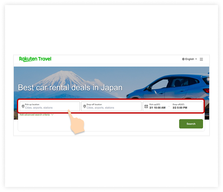 1. Search for a rental car