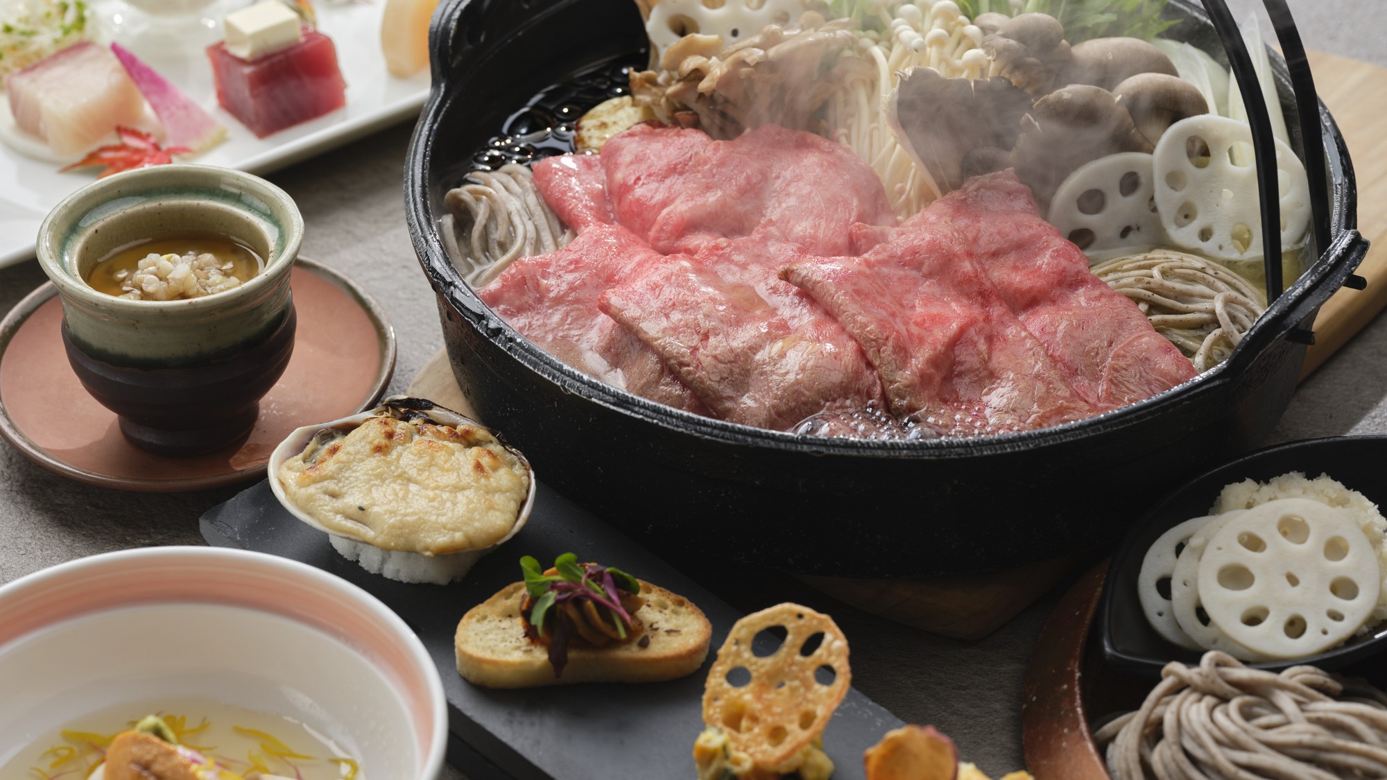 【土地の恵み会席】〜ホテルおすすめ！茨城ブランド「常陸牛」と新鮮なお造りで山海の幸を満喫〜