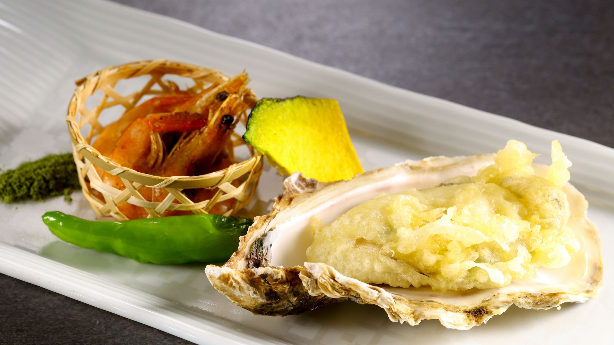 【季節の会席】2025年冬「殻付き牡蠣天麩羅」