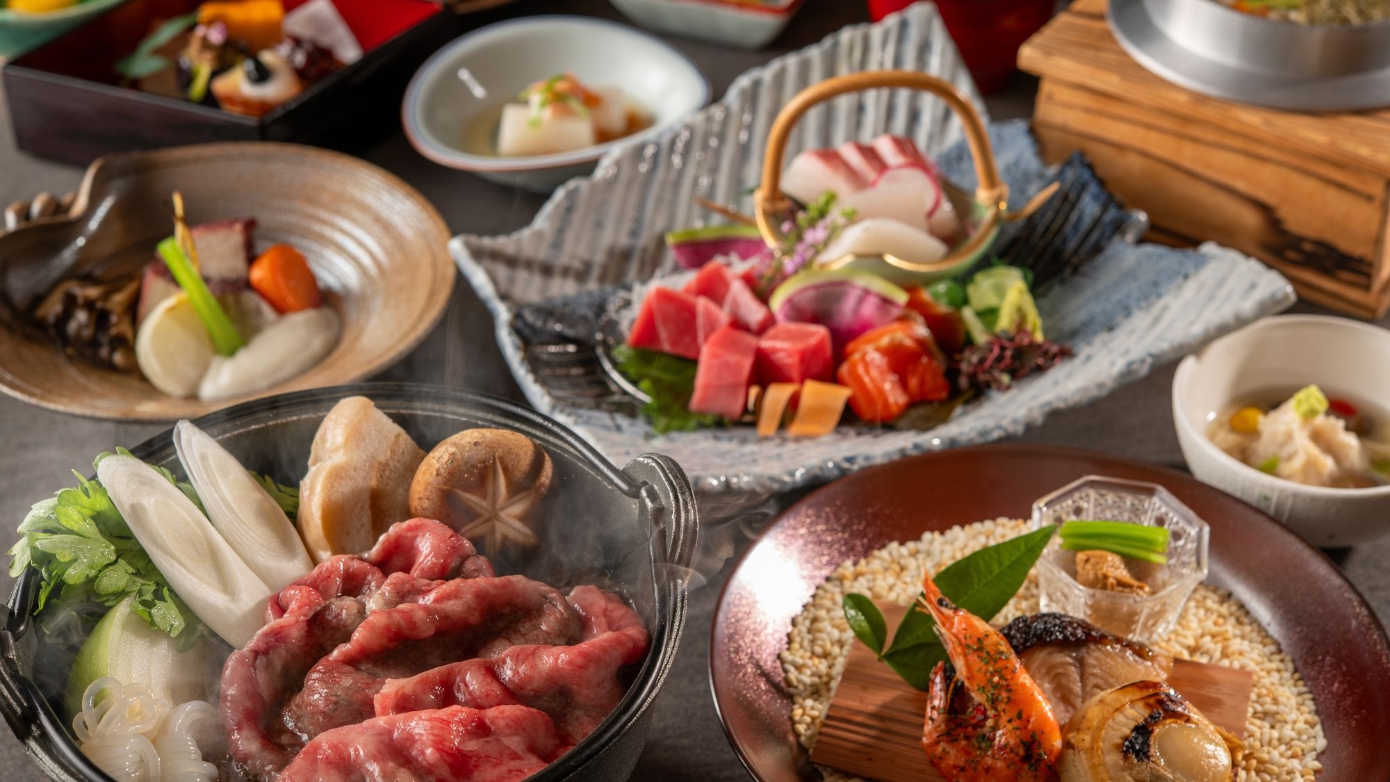 【かに食べ放題／土地の恵み会席】A5ランクとちぎ和牛など旬の食材を彩り豊かに仕上げた会席