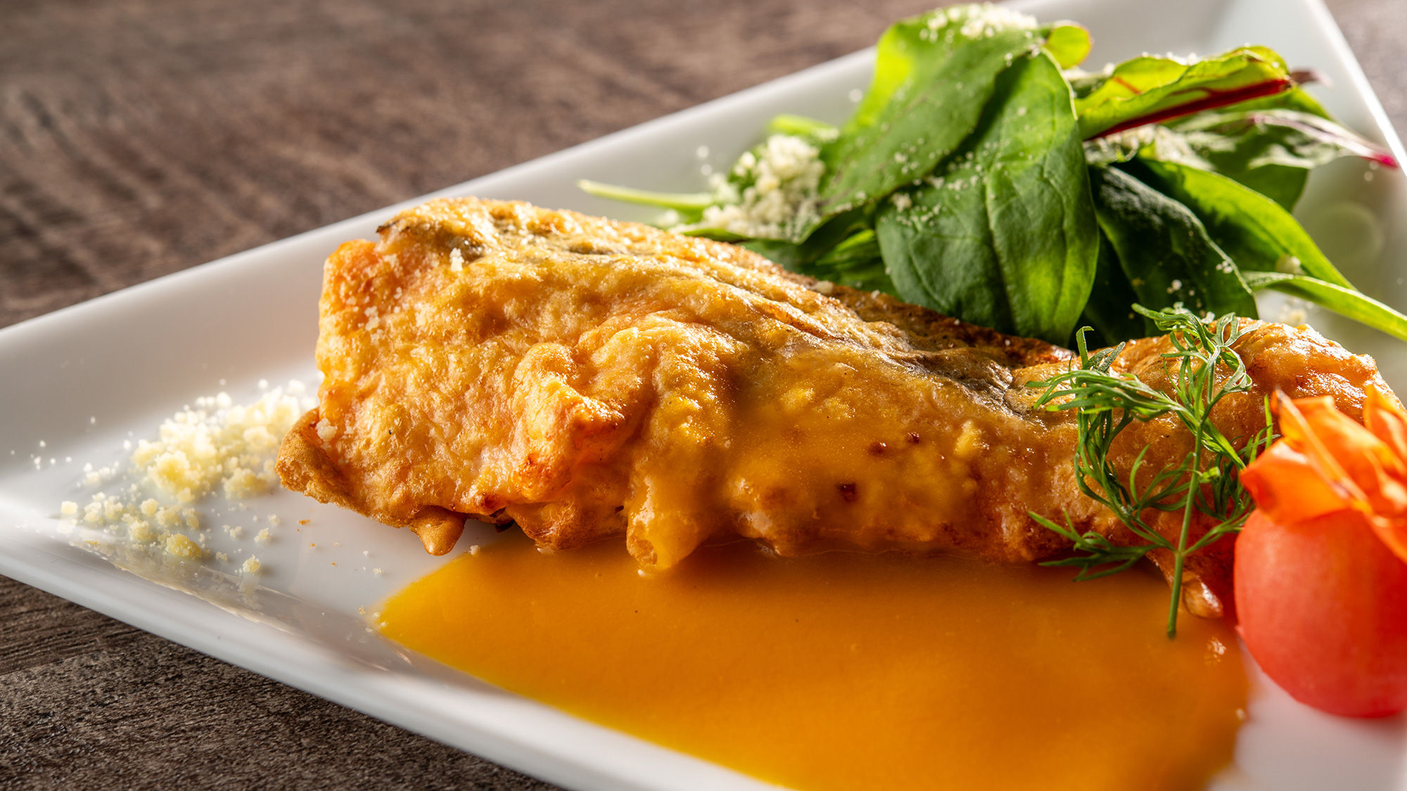 【スタンダード会席】春（2026年3月～5月）魚介料理 頂鱒のピカタ　オレンジソース