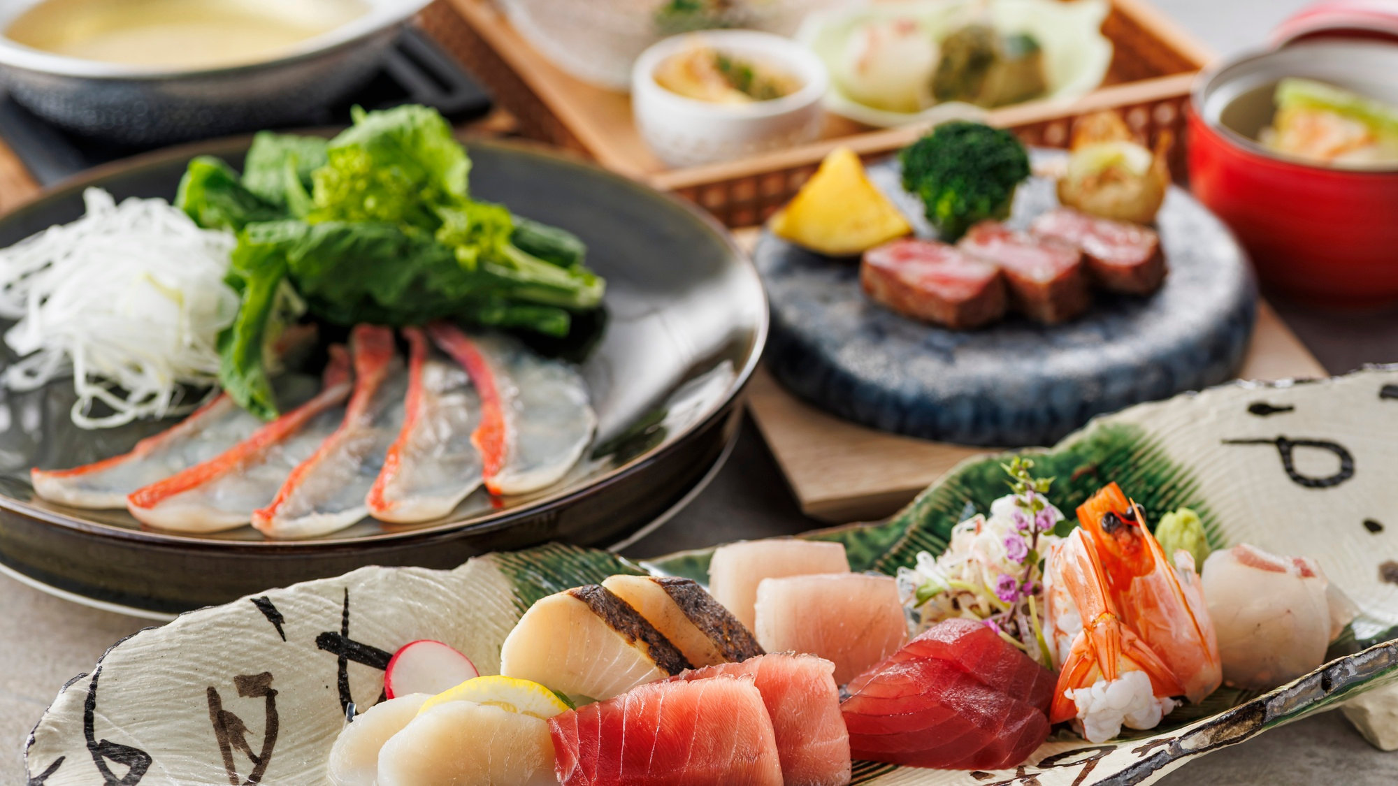 ＜早期割28＞【7月リニューアル/特別会席】焼津ミナミマグロ等豪華七種盛と和牛の料理長おすすめ会席