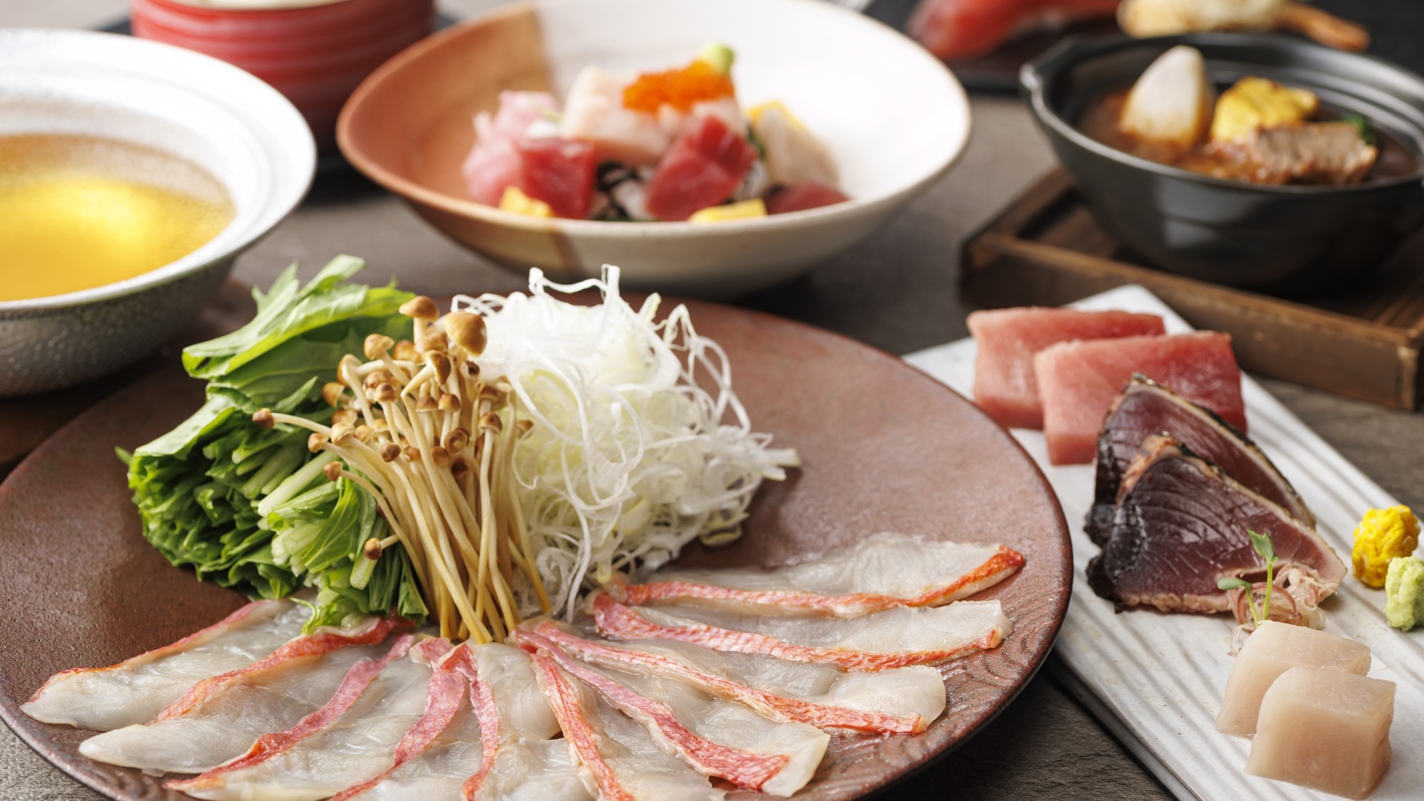 【60分飲み放題付／土地の恵み会席】焼津ミナミマグロの深き味わいに感謝、海の幸を堪能