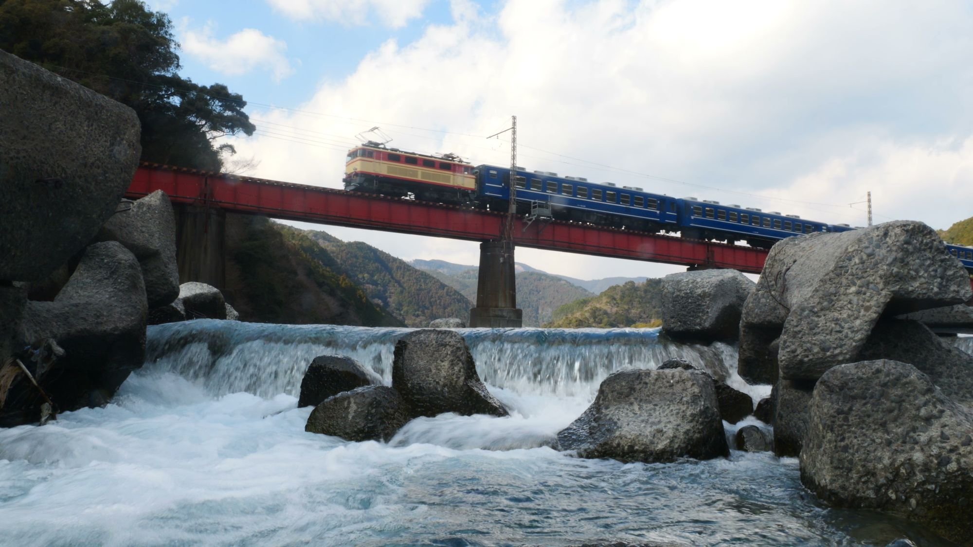 大井川沿いの雄大な風景を走る