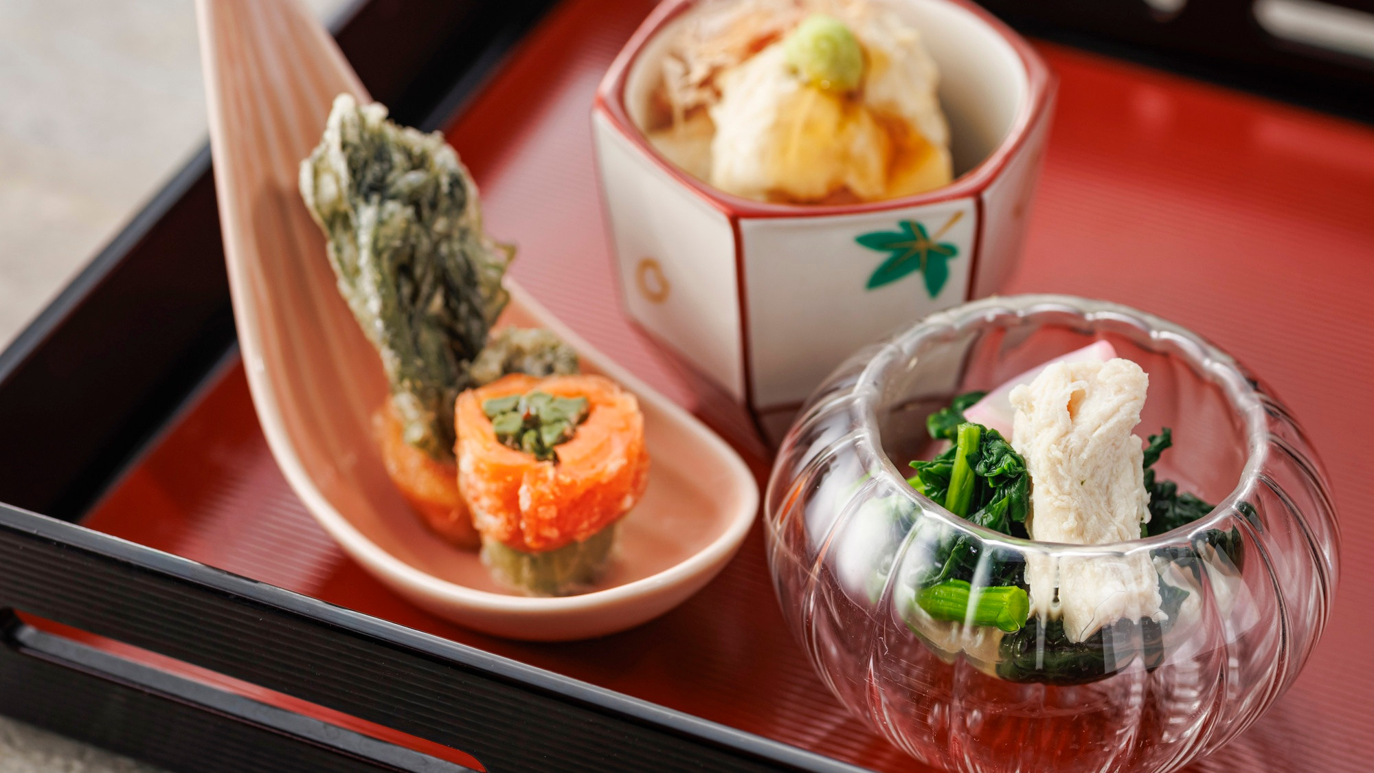 【土地の恵み会席】春(2026年3月～5月)前菜 旬菜三種盛り