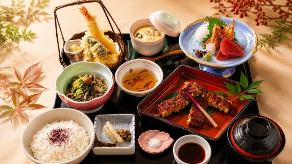 【贅沢御膳】香ばしく焼き上げた鰻、新鮮な海の幸、揚げたての天ぷら★三つの味わいを贅沢に！