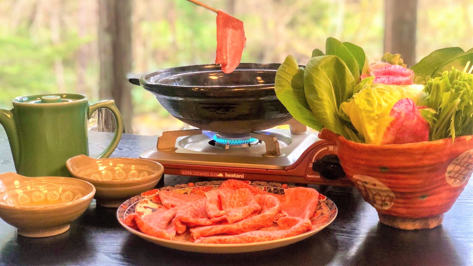 A5等級飛騨牛のしゃぶ鍋会席＜料理長こだわりの”飛騨牛白扇揚げ(天ぷら)”も絶品！＞