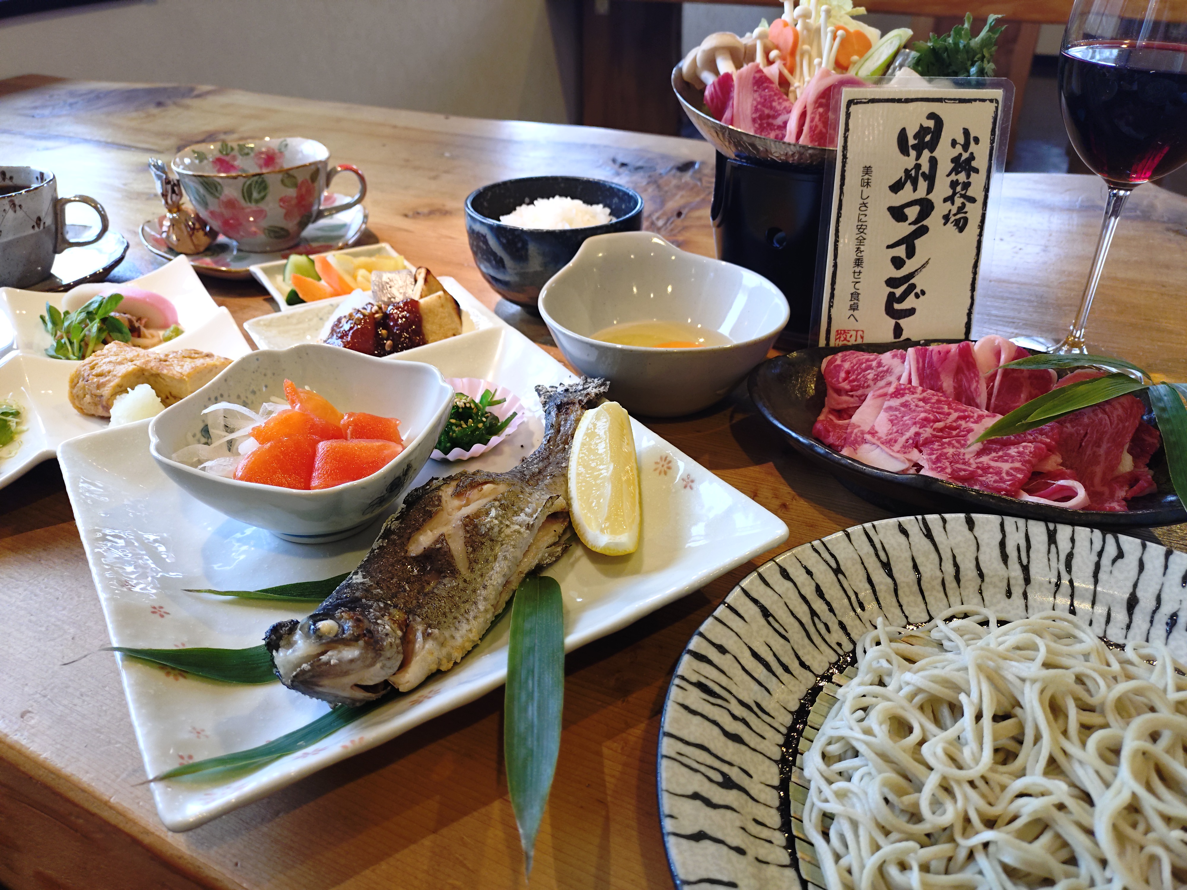 【すき焼き＆手打ち蕎麦コース】ニジマス&times;甲州ワインビーフ&times;手打ち二八蕎麦