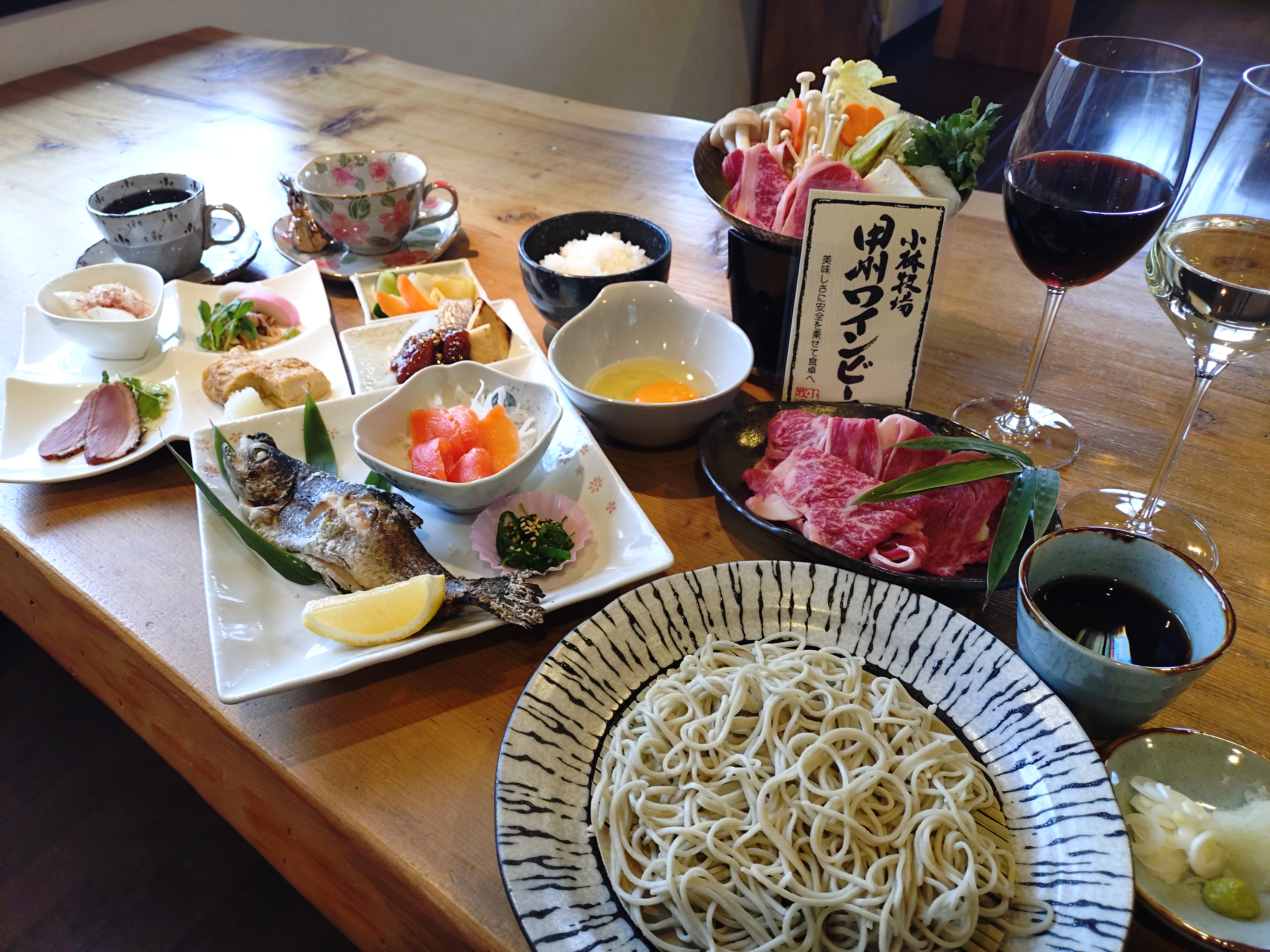 【すき焼き＆手打ち蕎麦コース】ニジマス&times;甲州ワインビーフ&times;手打ち二八蕎麦