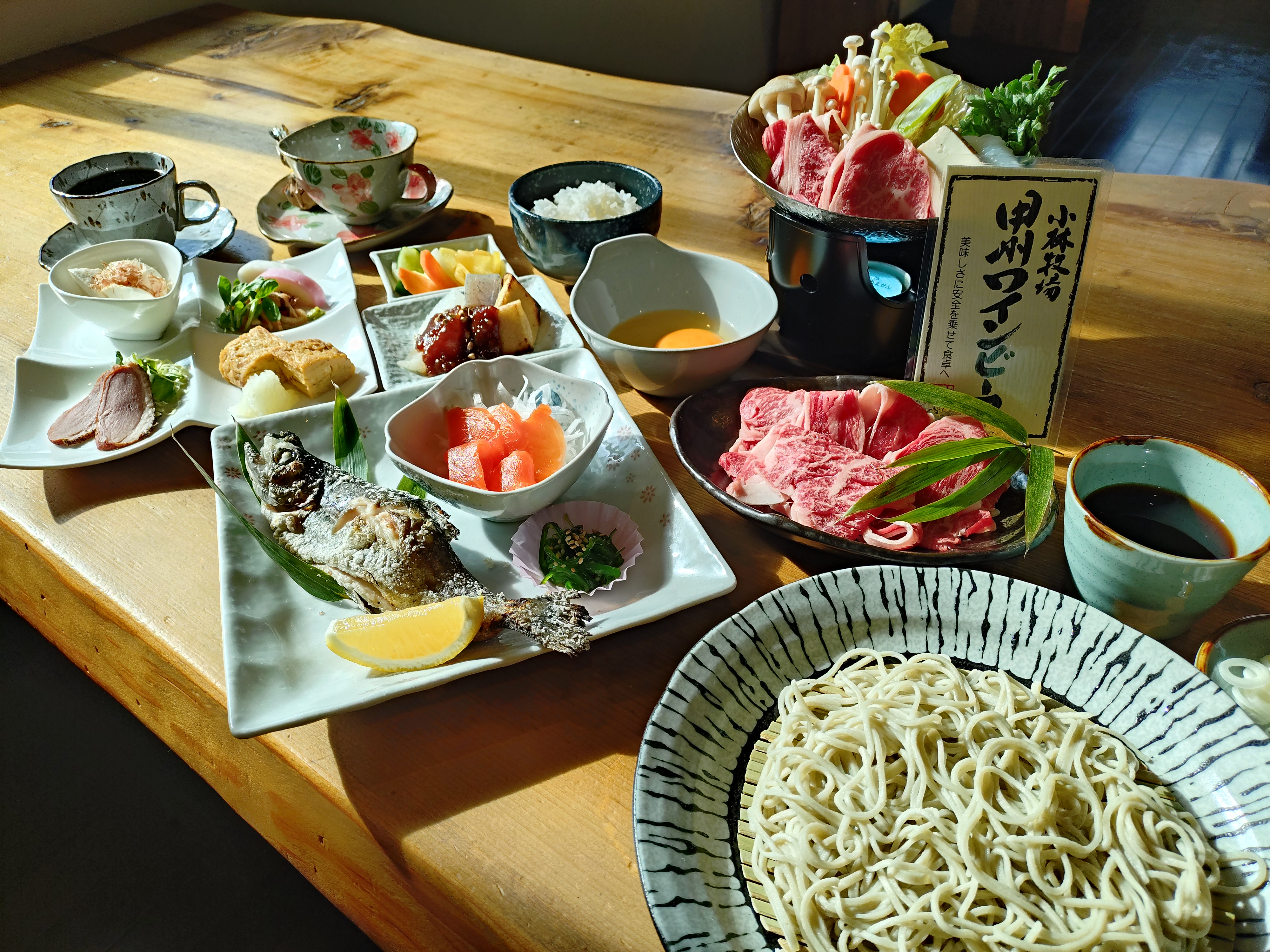 【すき焼き＆手打ち蕎麦コース】ニジマス&times;甲州ワインビーフ&times;手打ち二八蕎麦