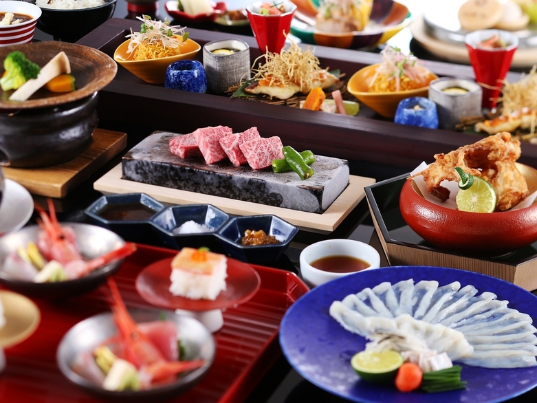 【期間限定/2大グルメ】但馬とらふぐ2品×但馬牛陶板焼き60g×創作会席