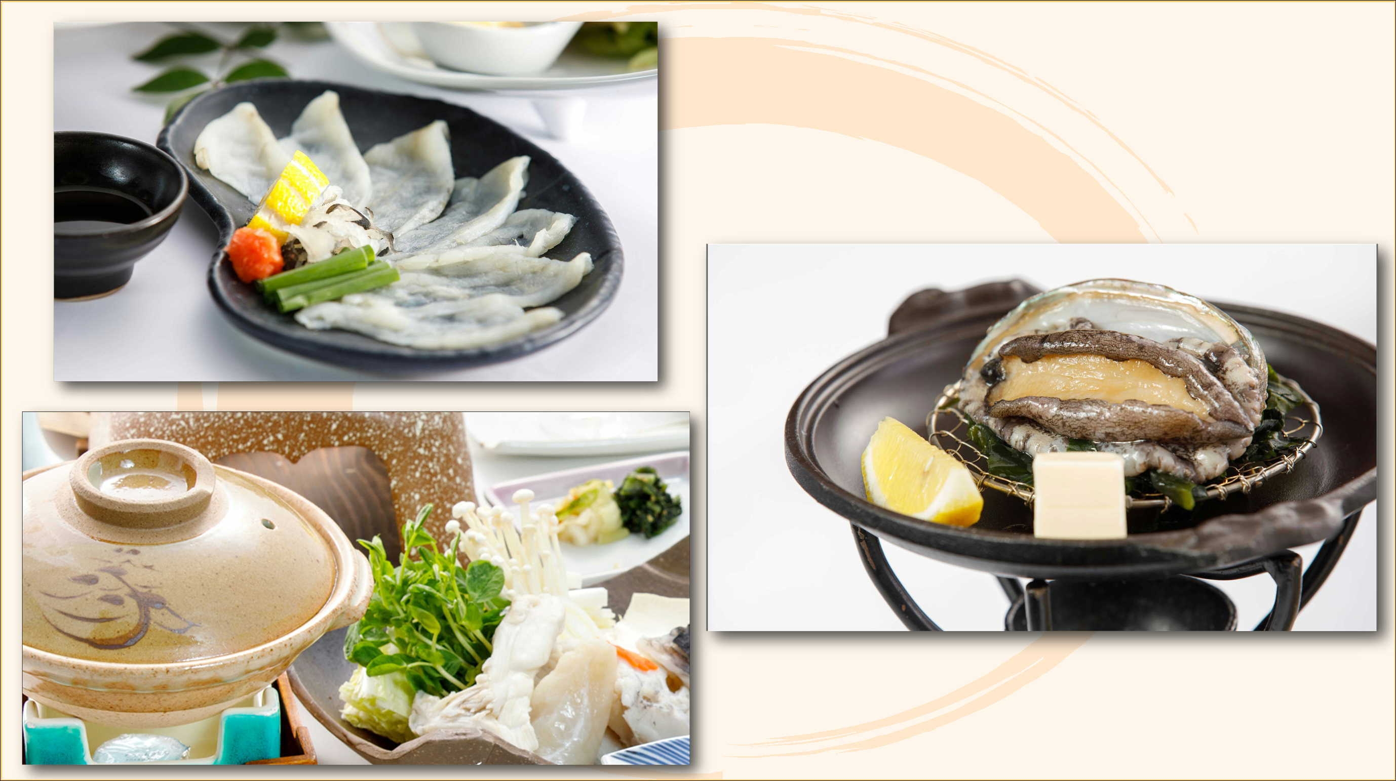 【彩りの味覚会席−秋冬−】あわび、ふくちり、ふく刺しも！大満足のお膳と笑顔がこぼれる特等席の露天風呂