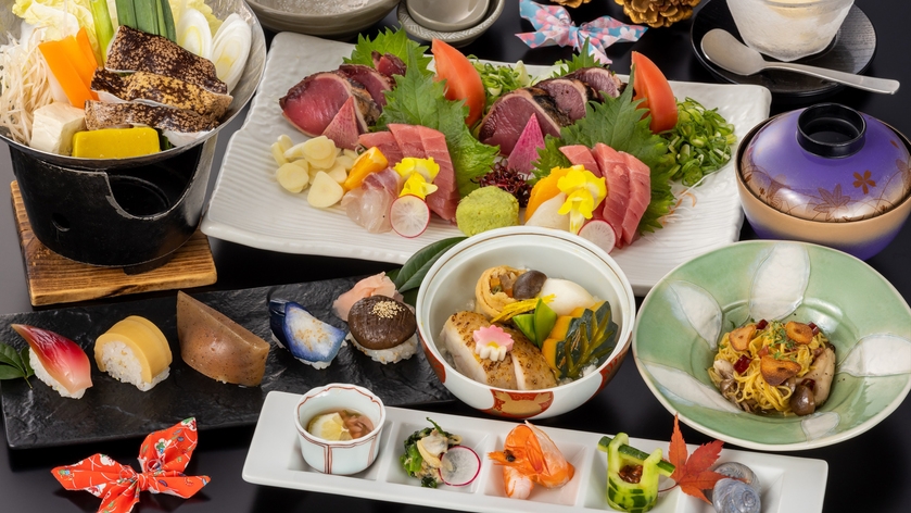 【おすすめ基本会席《凛》】◆食事処1泊2食◆土佐会席名物の鰹のタタキと旬の味覚を愉しむ土佐の旅！ 