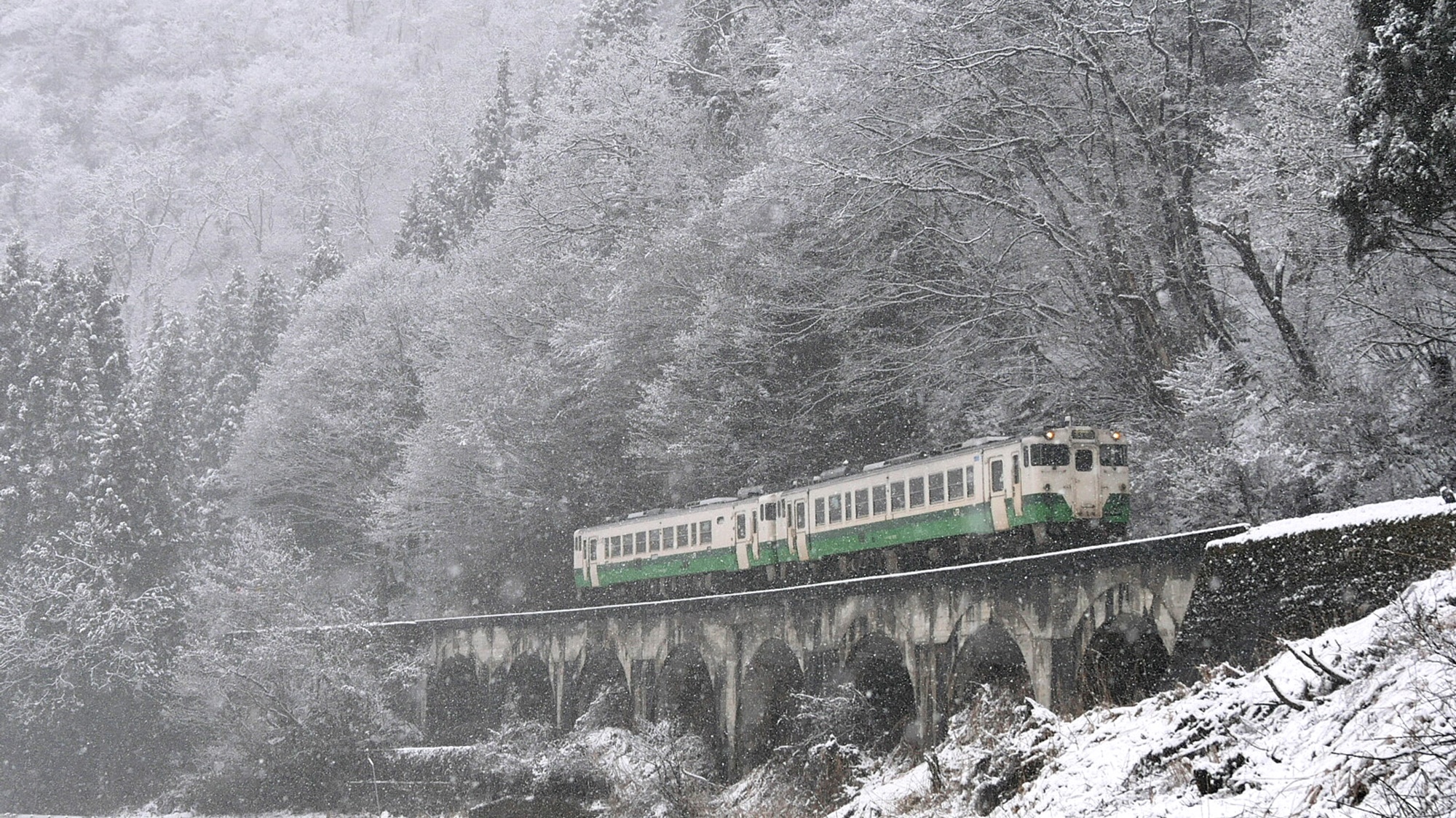 *【JR只見線】冬　銀世界のなかを走り抜ける列車。