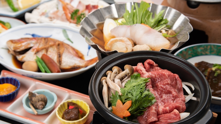*【夕食一例／和牛陶板】やっぱりお肉も食べたい！和牛肉を陶板焼きでお召し上がりください。