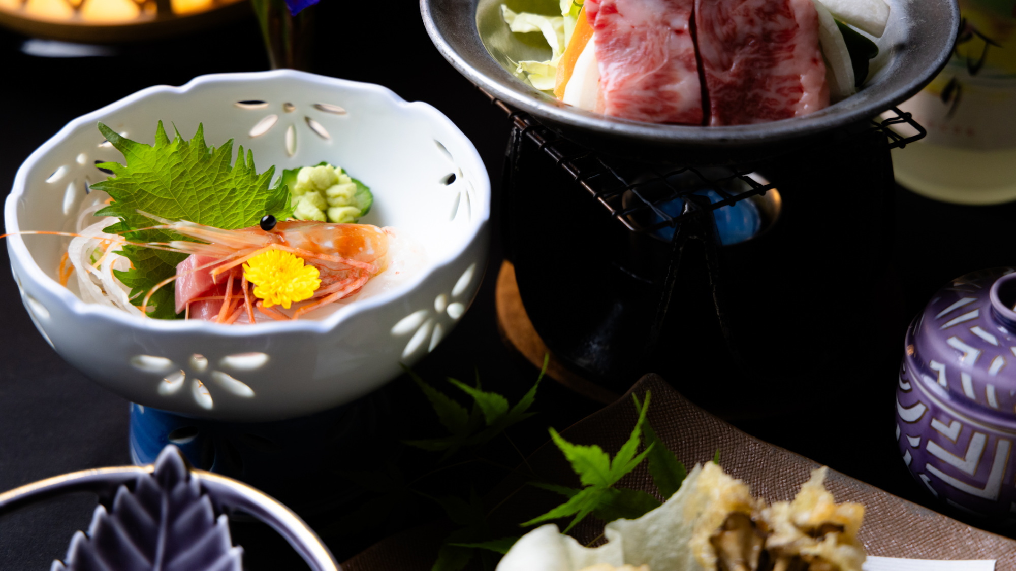 【お得プランのお料理】メインはいわて牛の陶板焼き！旬の味覚をご堪能ください。