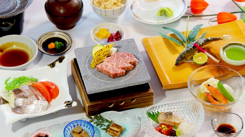 【夏の味覚御膳-グレードアップ】【黒毛和牛＆鮎の塩焼き】を堪能＜飲み放題90分付＞