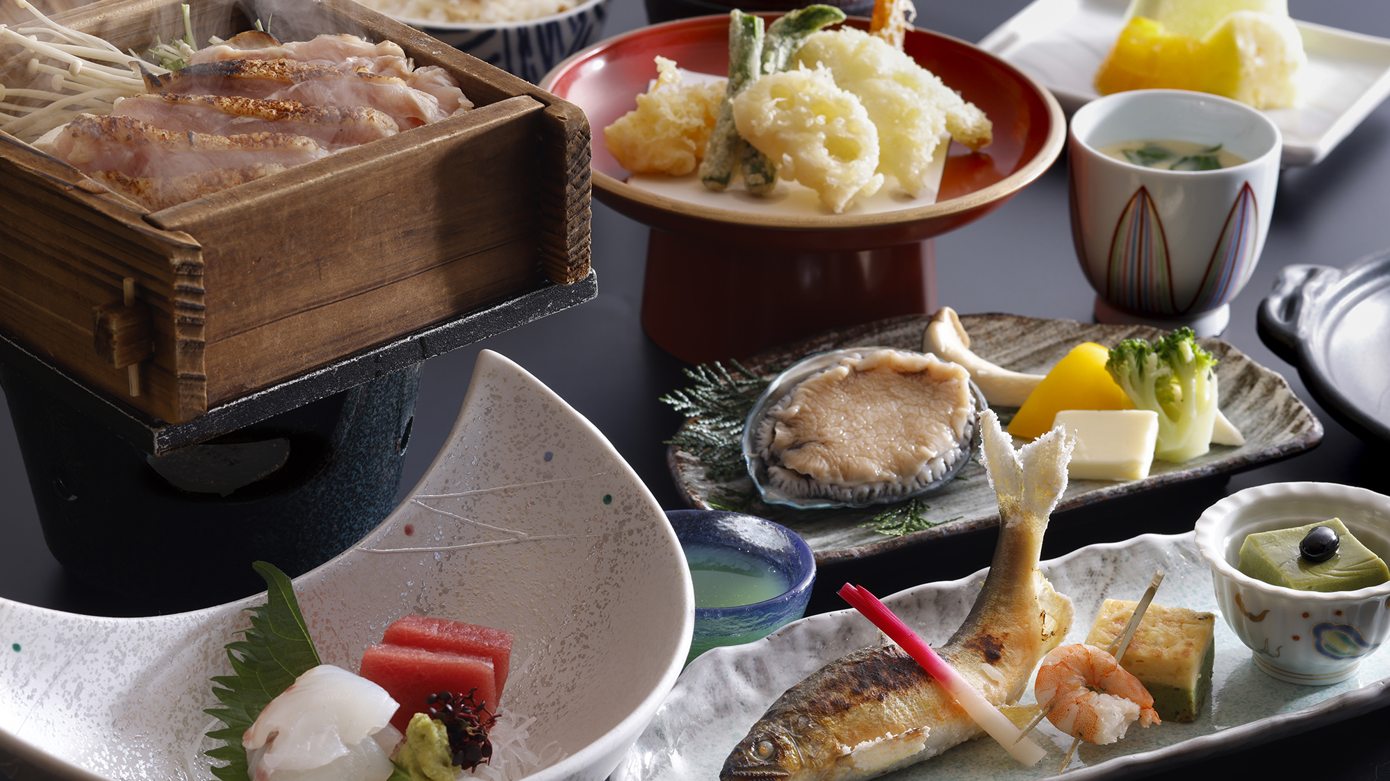 【夏の味覚御膳】鮑・鮎・森林鶏を味わう！旬の贅沢を、夏らしい涼やかな一皿とともに味わう