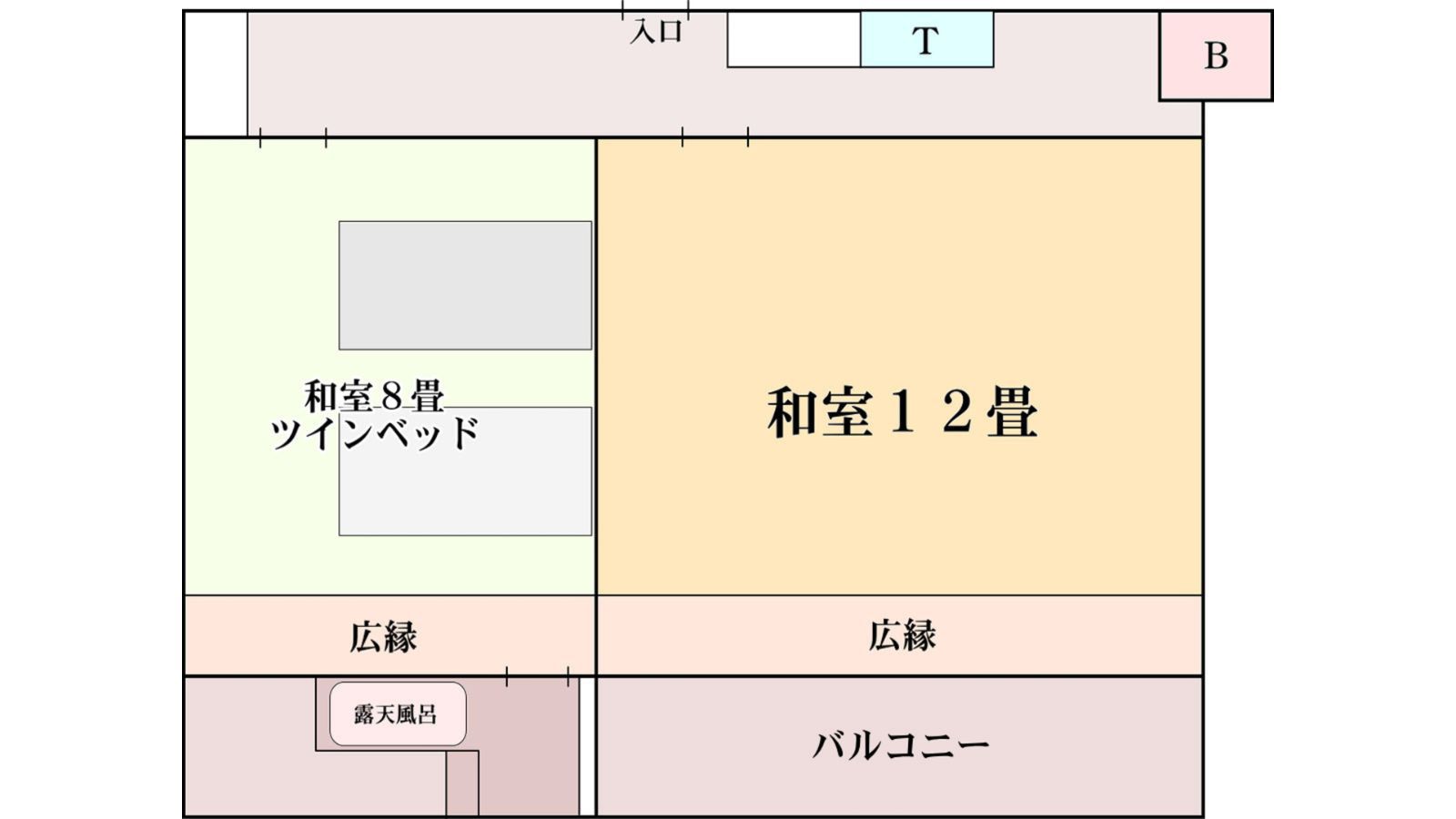 【二間部屋Ｂ／露天風呂＆バルコニー】海側和室12畳+和室ツイン