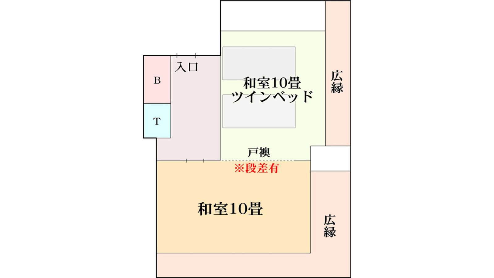 【二間部屋C／コーナールーム】海側角部屋１０畳＋和室ツイン｜平面図