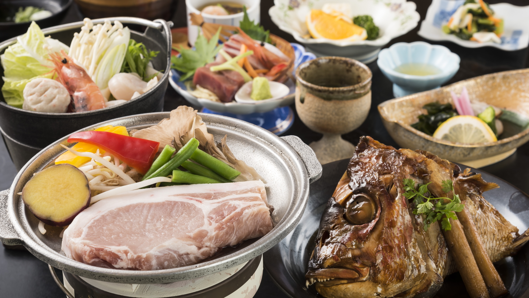 鯛カブト荒煮＋能登豚ステーキ付