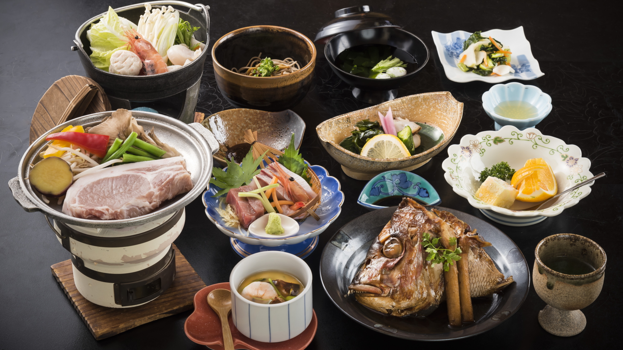 鯛カブト荒煮＋能登豚ステーキ付