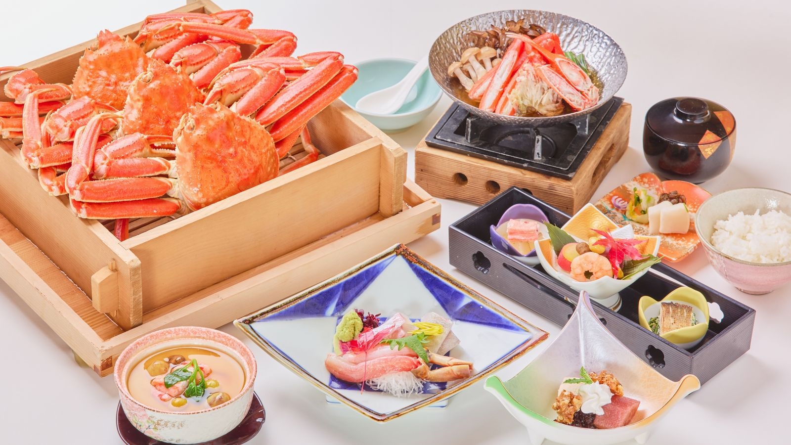 ＜冬季限定＞贅沢にお一人様１杯ずつ「茹で姿蟹」付き蟹会席☆かに刺し・かに鍋も堪能！