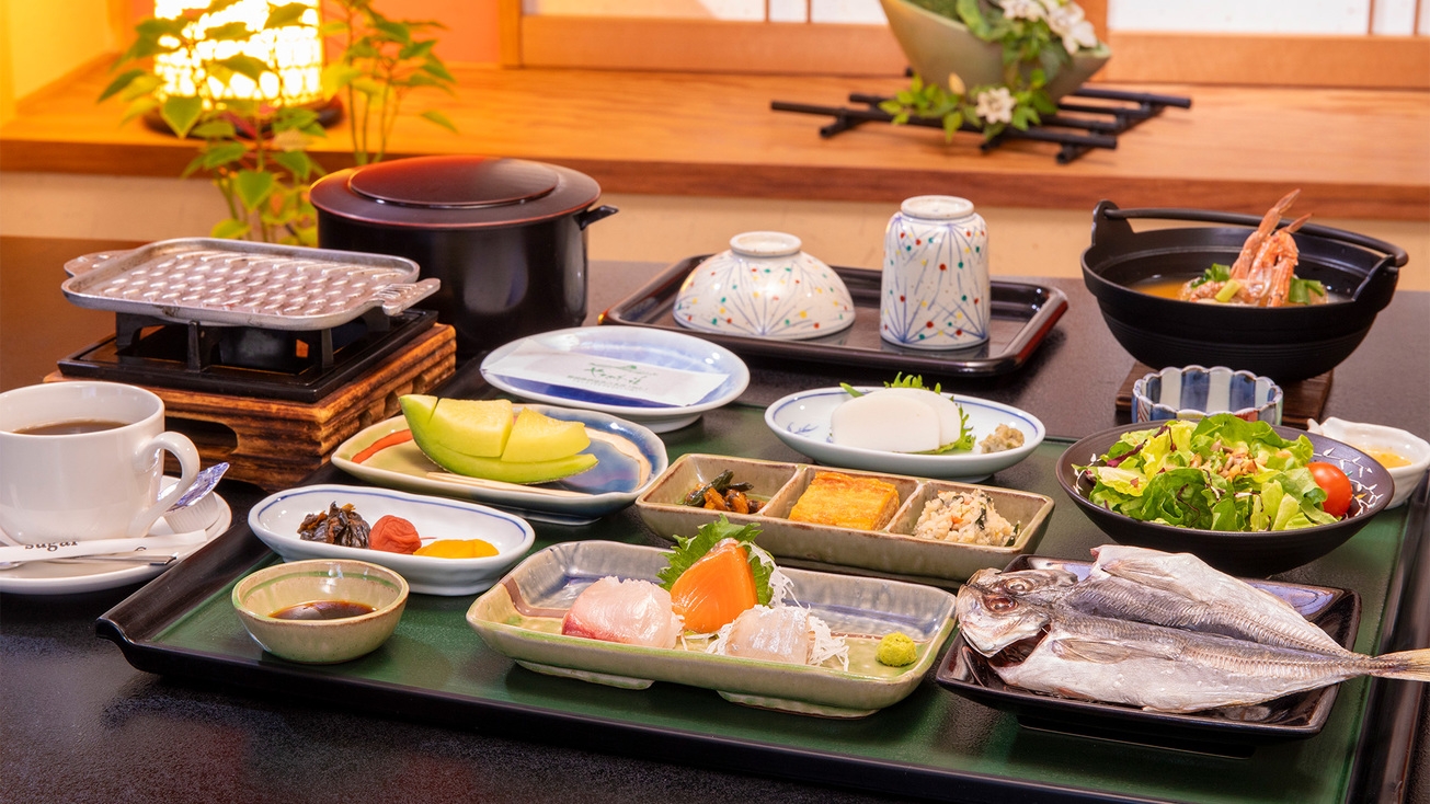★New【朝食お食事処】1泊朝食付プラン　海辺の宿の御朝食＆温泉三昧≪貸切風呂無料≫