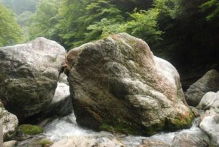夏の中津渓谷　巨石が折重なる