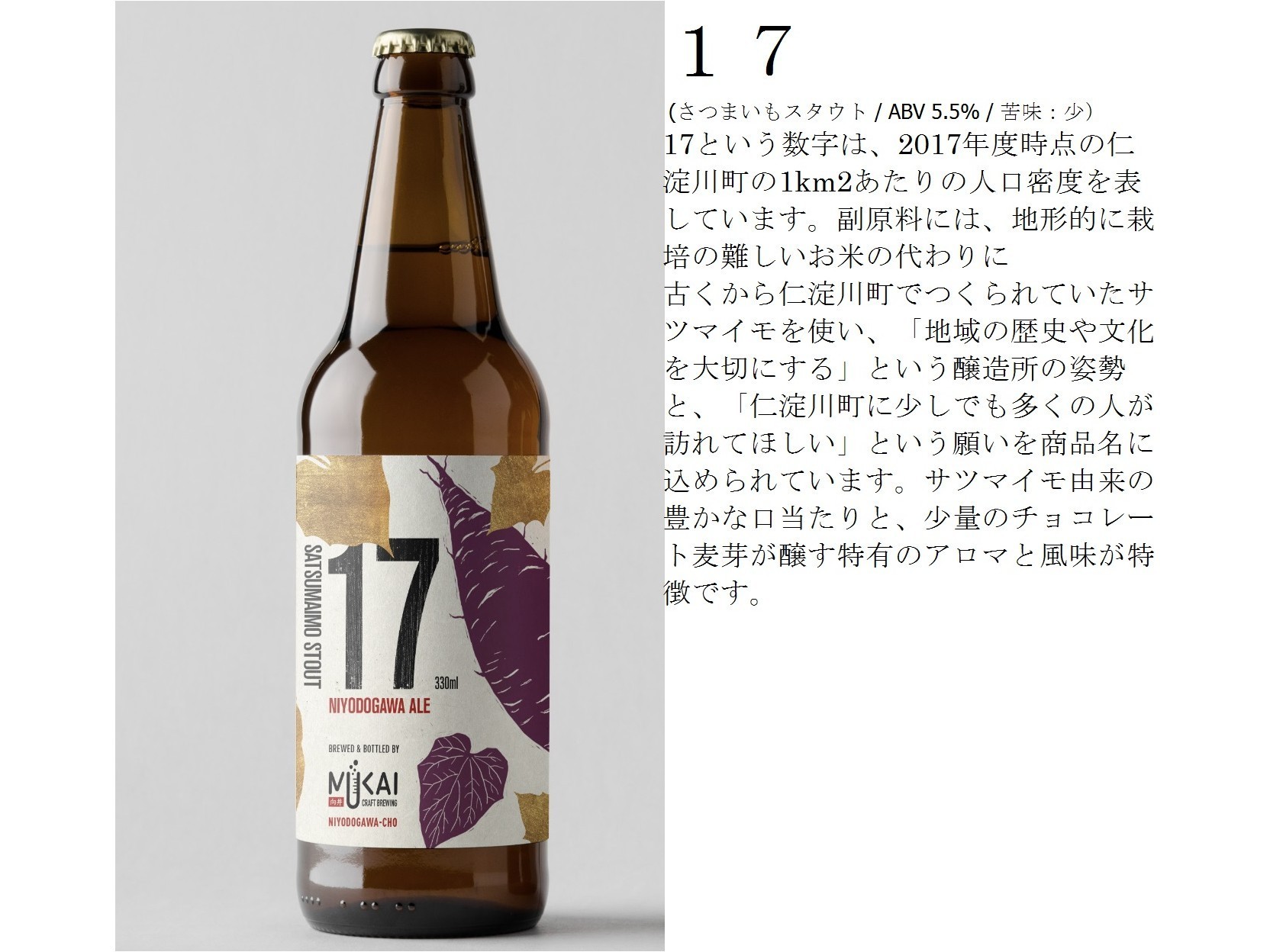 １７ (さつまいもスタウト / ABV 5.5% / 苦味：少）