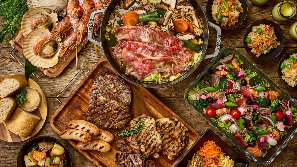 │GRAX│【２食付：プレミアム】海鮮BBQ＋金目鯛の旨み広がる「海洋深層水ブイヤベース」