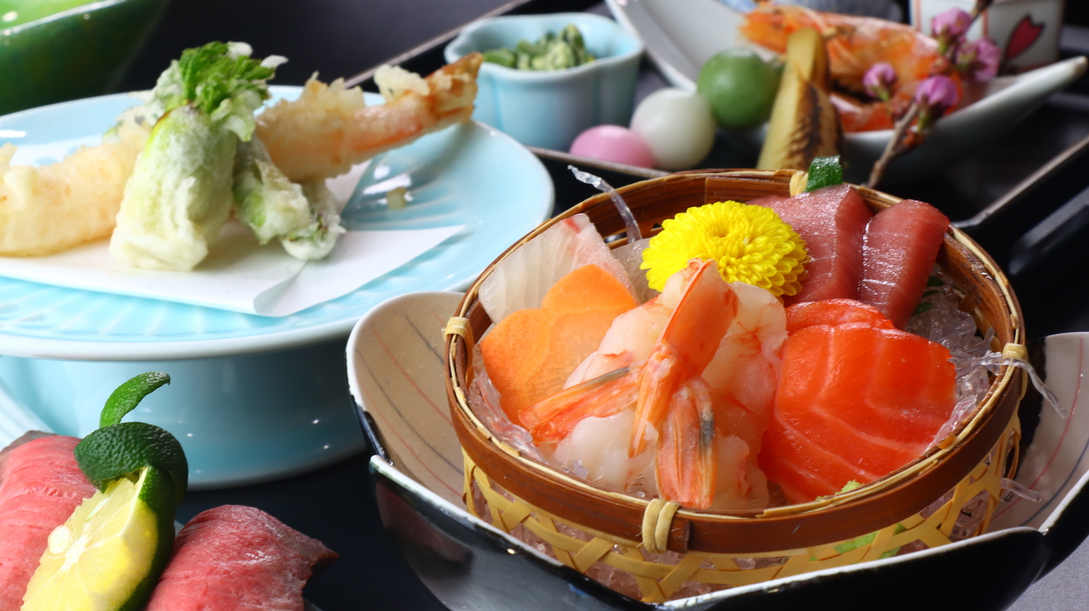 ★【特選味覚会席】春　お造り四種盛り×飛騨牛炙り握り× 季節の天ぷら