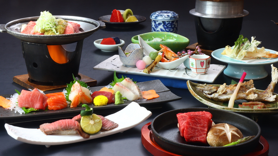 ★【飛騨牛会席】春一例　飛騨牛の朴葉味噌焼き×飛騨牛炙り握り×飛騨牛ステーキ