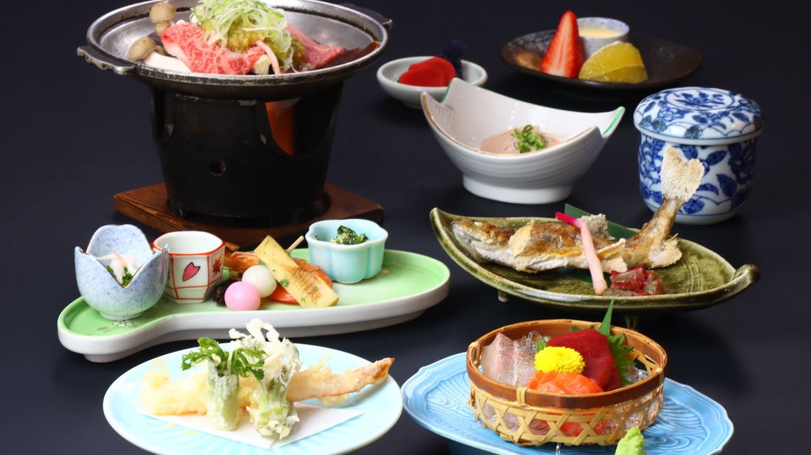 ★【季節の味覚会席】春　飛騨牛の朴葉味噌焼きとお造り三種盛り 