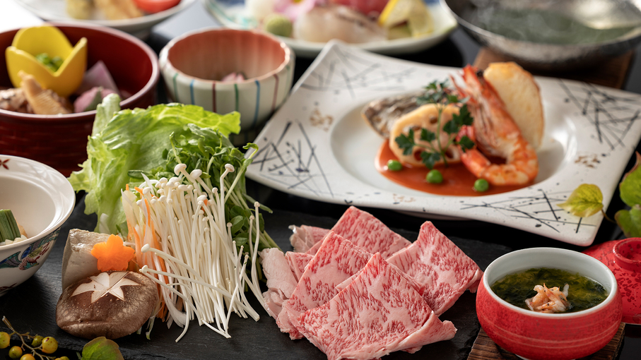 【ご夕食例】長崎和牛と旬彩会席※イメージ（時期によって変更する場合がございます）