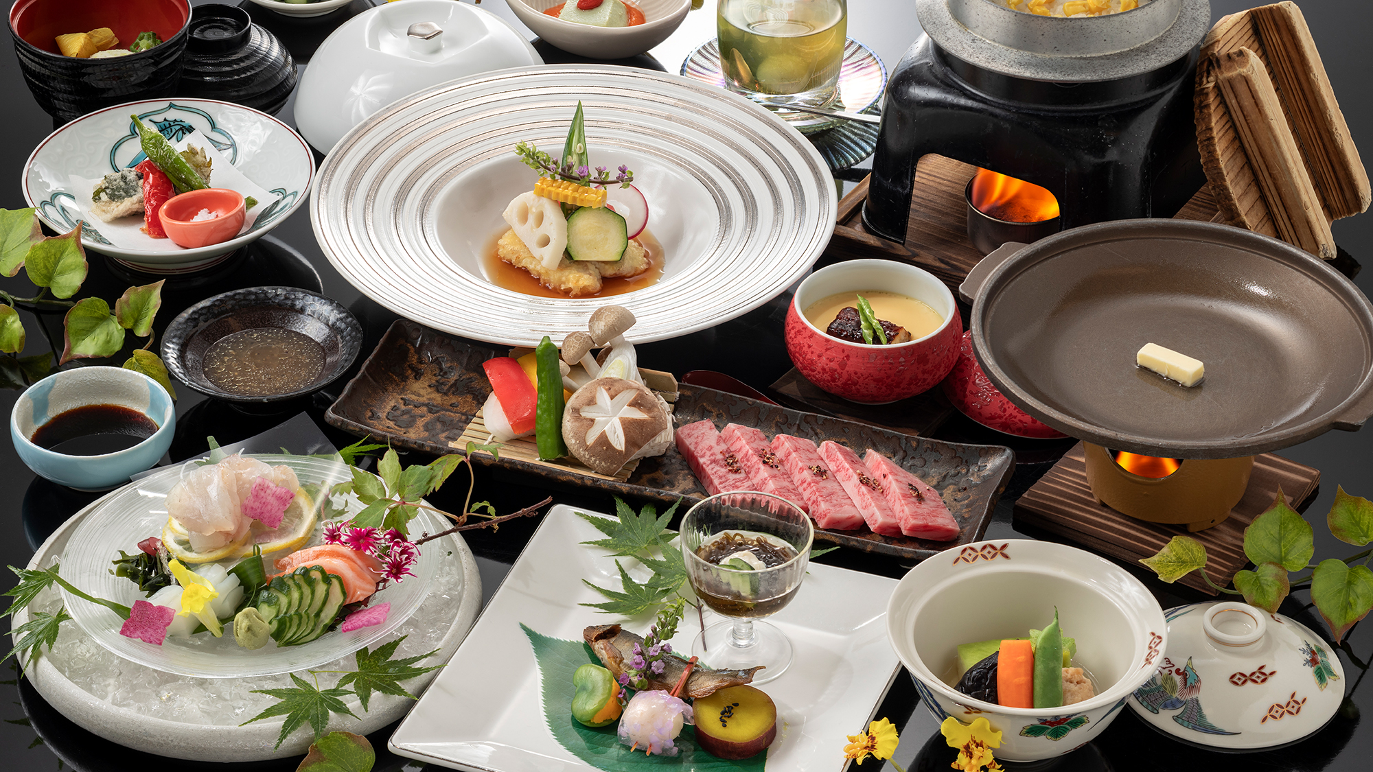 【ご夕食例】長崎和牛と旬彩会席※イメージ（時期によって変更する場合がございます）