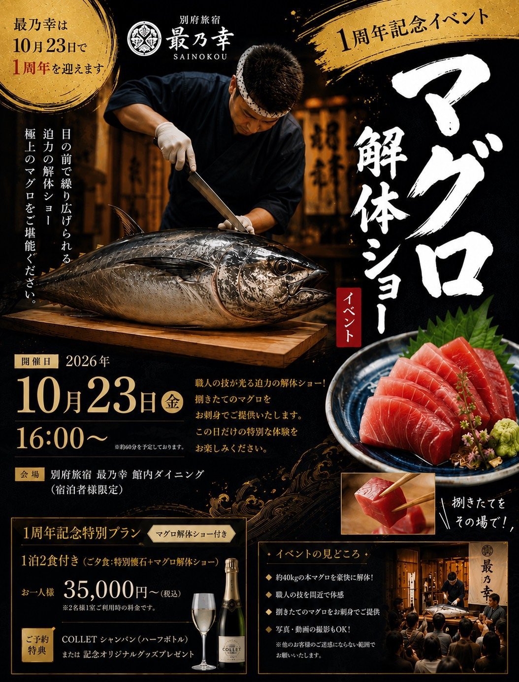 最乃幸、一周年記念プラン【マグロ解体ショー開催】