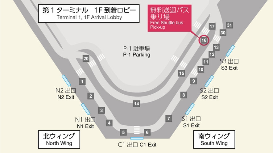 成田空港　無料送迎バス待機場所(第1ターミナルからお越しの場合)