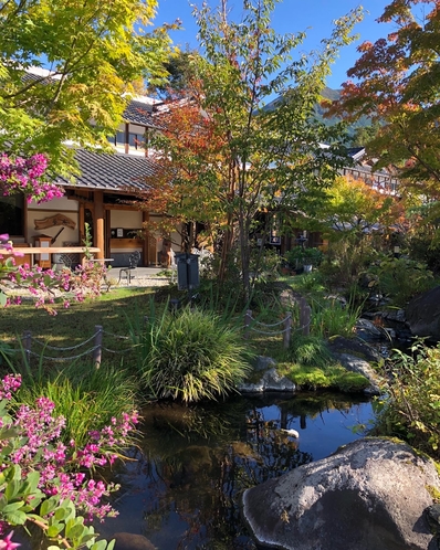 庭園　萩の花　池　紅葉