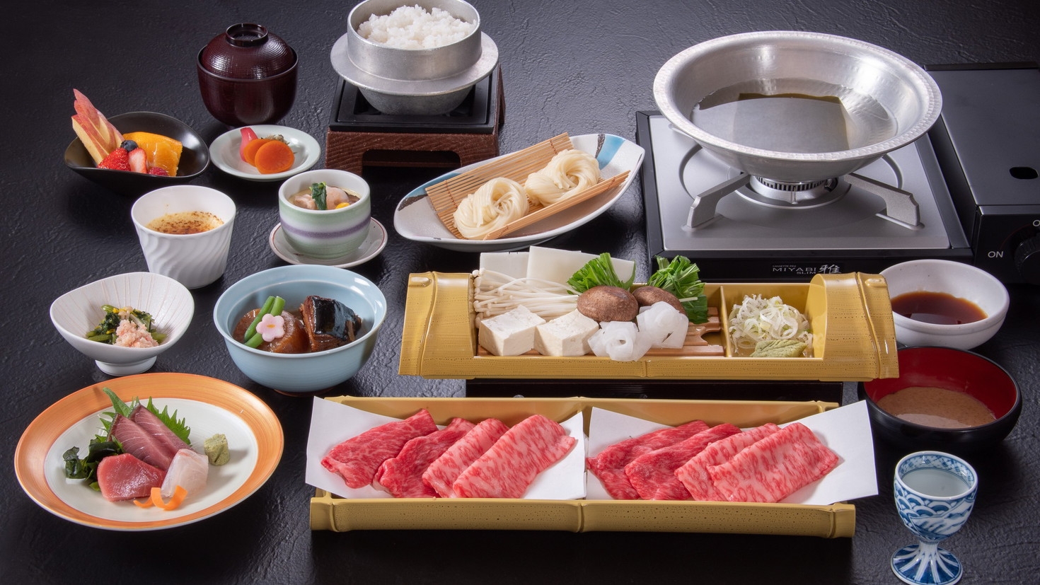 ＜選べるメイン料理＞とやま和牛酒粕育ち【しゃぶしゃぶ】または【炙り焼き】からご選択！期間限定プラン