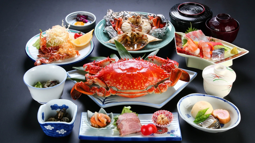 【特選コース】特大サイズの竹崎蟹を茹で、蒸し、焼きの３つで味わう、さらに脱皮蟹の天ぷらを味わうフルコ