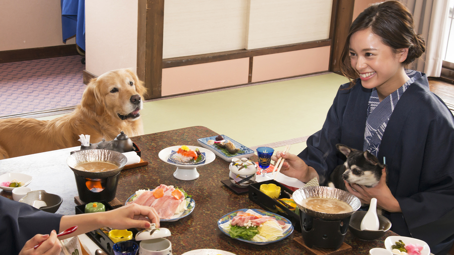 【楽天限定直前割り】夕朝ともに（愛犬と一緒にお部屋食）飛騨牛味しゃぶ付き☆わん泊亭御膳！ポイント２倍