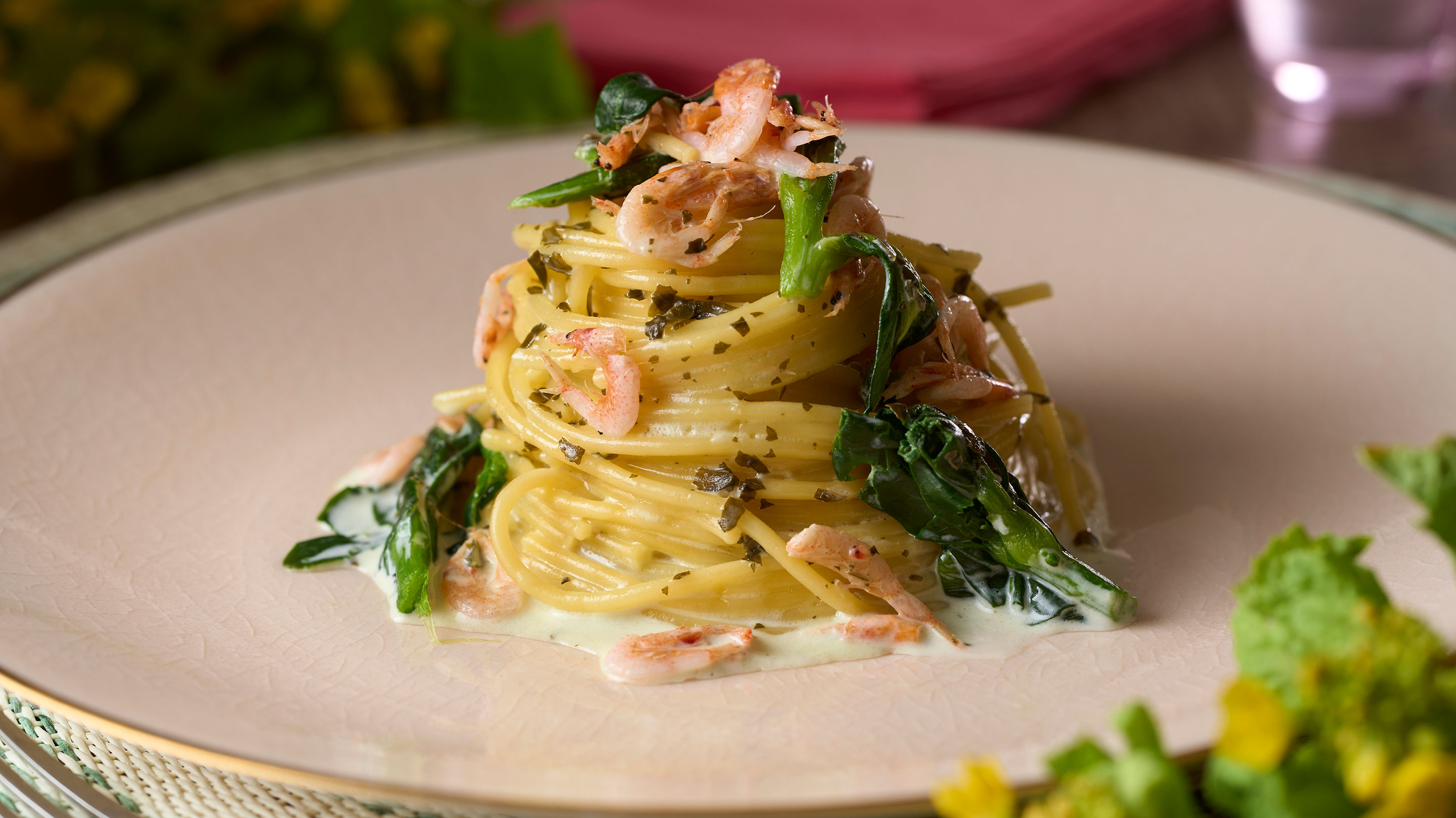 桜えびと菜の花のクリームパスタ バジル風味（春メニュー）　※イメージ