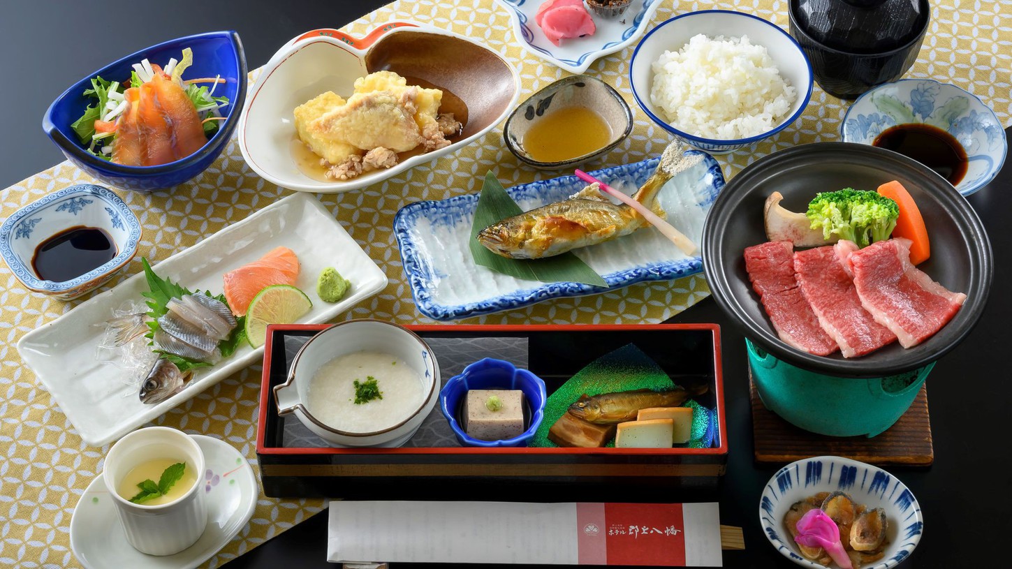 【じのもの会席】古代鱒造り・飛騨牛陶板焼きや鮎そろばんなどホテル郡上八幡のイチオシ＜1泊2食＞