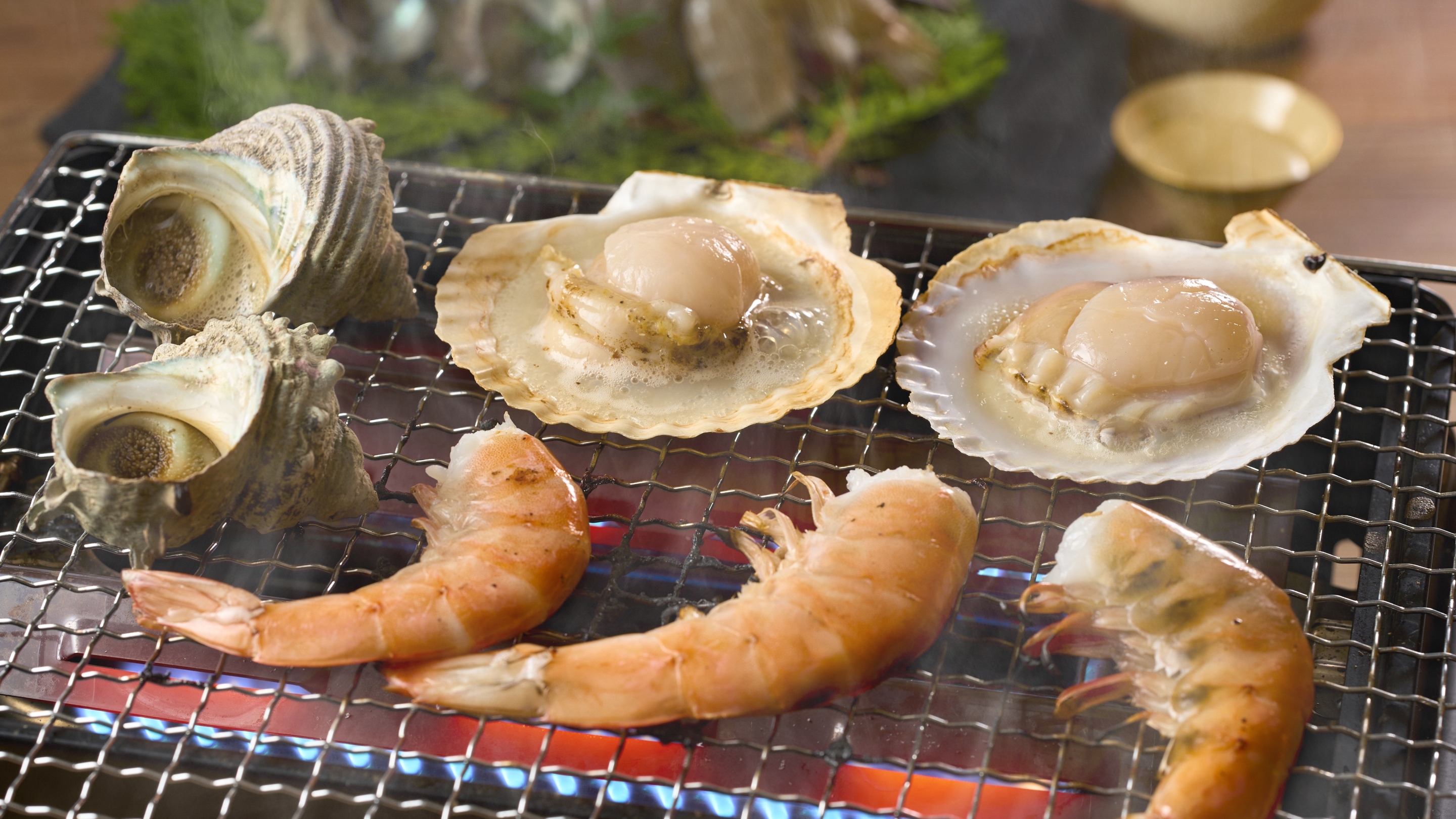 海鮮浜焼き（カキ・えび・サザエ）（おすすめご当地グルメ）　※イメージ