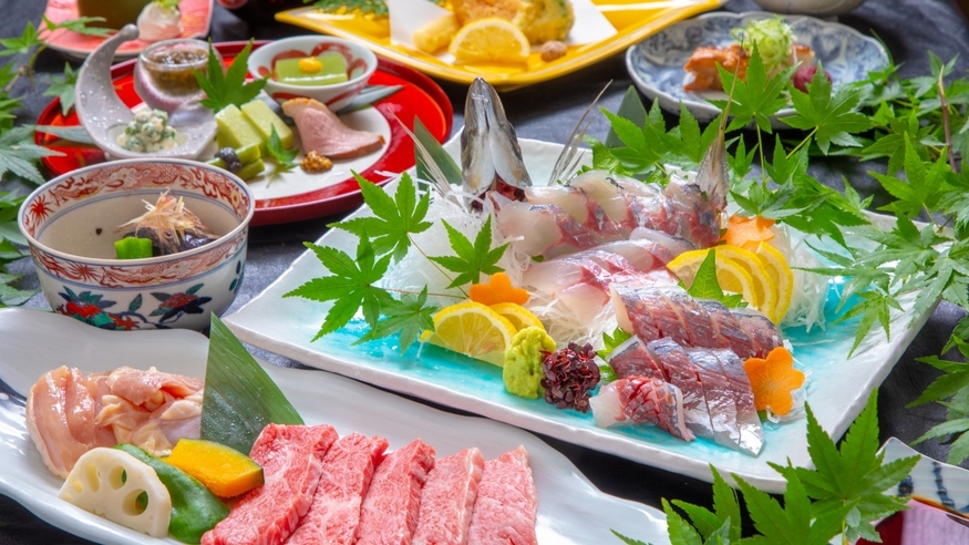 【大分二大ブランド】「関あじ」と「A5ランクおおいた和牛」のWメイン１泊２食付　ドリンクコーナー無料