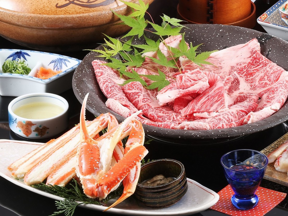 但馬牛しゃぶしゃぶプラン！茹でがに＆舟盛りのお造り付き☆2種類の貸切温泉も無料で♪【お部屋食】
