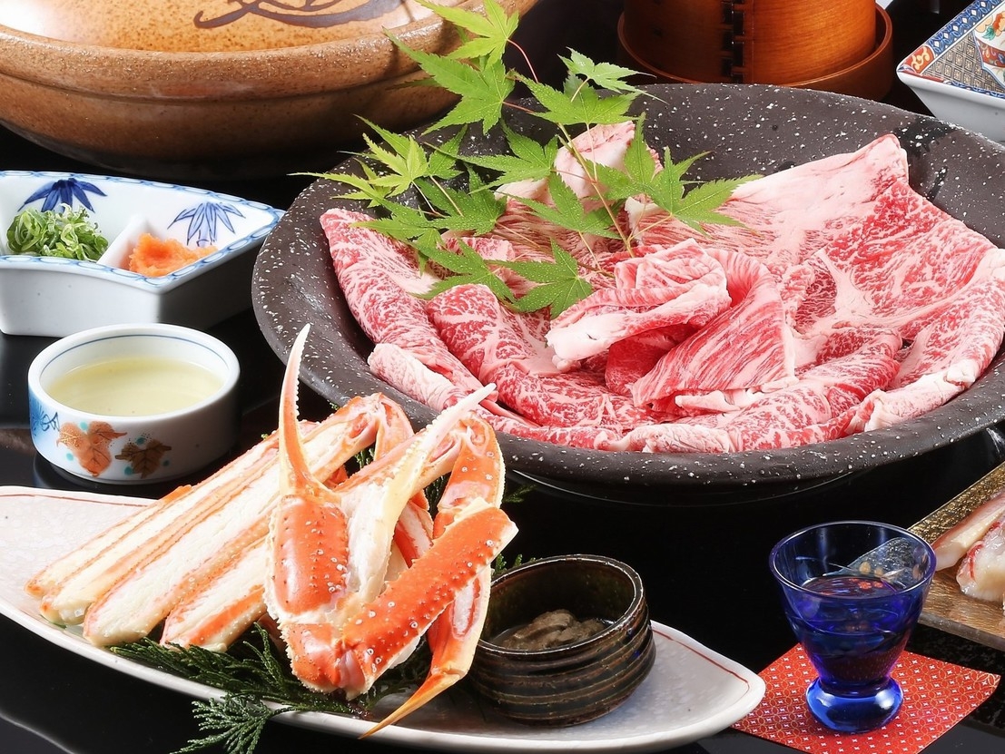 但馬牛しゃぶしゃぶプラン！茹でがに＆舟盛りのお造り付き☆2種類の貸切温泉も無料で♪【お部屋食】
